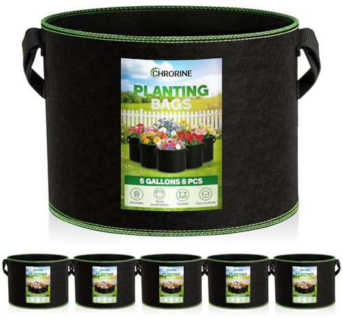 CHRORINE 6-Pack 5 Gallon Grow Bags 300G Thickened Aeration Fabric Pots with Handles Suitable for Planting plants Flowers and Fruits