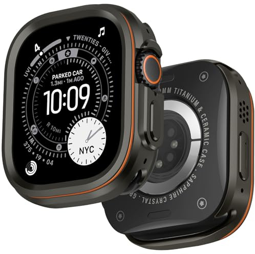 Dolstrap Funda Metal Resistente Compatible con Apple Watch Ultra 3/2/1 49 mm, Funda Protectora de Metal con Cubierta Trasera para iWatch 49mm, Grafito/Naranja