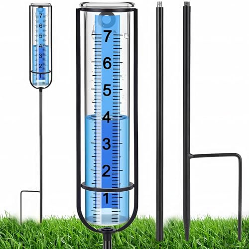 Dmrbiy Pluviometre avec Piquet, Hauteur Réglable Jusqu'à 73cm, Précis& Pratique Pluviomètre Extérieur Jardin Antigel Jusqu' à 70mm, Facile à Lire pour Jardin,Pelouse,Terrasse