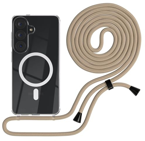EAZY CASE - Handykette kompatibel mit Galaxy S26 Kette zum Umhängen Stoßfest Handyhülle für Galaxy S26 Silikon Hülle mit Band Handytasche Transparent als Fallschutz in Taupe - Clips Schwarz