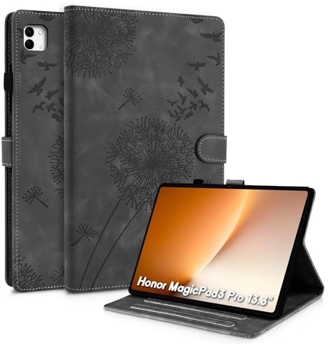 Rostsant Custodia per Honor MagicPad3 Pro 13.3 Pollici 2025, Cover Nuova in pelle PU ripiegabile da Custodia in pelle con stampa dente di leone Nero