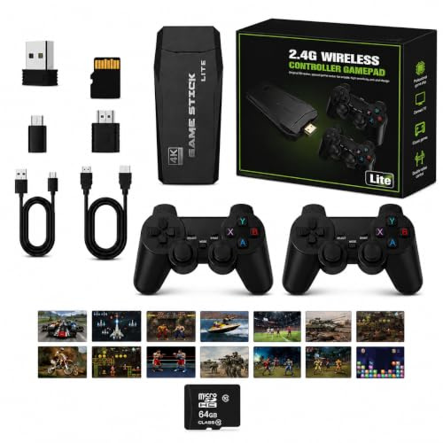 MARYS ELLEAY Console di Gioco Retro Senza Fili, Console Retro Wireless 4K, Set con 2 Controller Neri, Dongle HDMI, 9 Emulatori Integrati, 20.000+ Giochi Preinstallati, Versione 2026，128G 40000Games