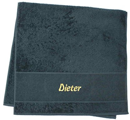 S.B.J - Sportland Premium Duschtuch Porto 70x140 cm Farbe schwarz aus Frottee, 500 g/m2 mit Namensbestickung / Bestickt mit Namen oder Wunschtext