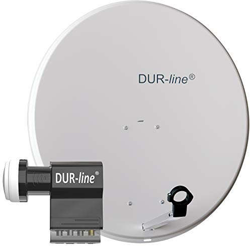 DUR-line MDA 80 Hellgrau - Digiatale 7 Teilnehmer Satellitenschüssel Komplett-Anlage mit UK 104 - Unicable LNB [Camping, Astra 19,2°, DVB-S/S2, Full HD, 4K, 3D]