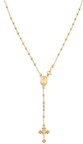 Miabella 18 Karat Gold über Sterling Silber italienischen Rosenkranz Bead Kreuz Y Halskette Kette für Frauen Männer, 20 Zoll
