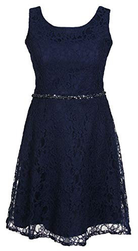 G.O.L. - Festliches Spitzenkleid mit Stola und Strass-Stein-Trimming an der Taille, Mädchen, dunkelblau - 1374500db, Größe 152
