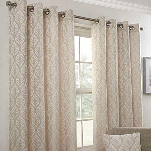 Emma Barclay Kew - Leaf Design Lined Eyelet Curtains in Natural - Width 66 x Drop 54 (168 x 137cm)