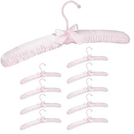 Relaxdays Grucce Appendiabiti in Raso in Set da 10, Imbottite, Gancio Girevole a 360°, Fiocco Decorativo, 38 cm, Rosa