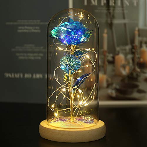 NAWEIDA Galaxy Rose Flower, Infinity Rose in Glass Dome, Beauty and The Beast Rose Led Light String on Galaxy Rose Flower for Women Her Girlfriend Grandma Wife Sister Valentines Anniversary