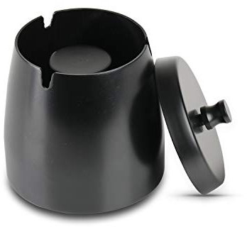 EKKONG Exterieur Inoxydable, Cendrier avec Couvercle Anti Odeur, Cendrie Avec Tapis Antidérapant pour Interieur Exterieur Jardin Balcon Bar Bureau, Noir (petit)