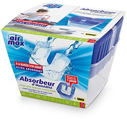 UHU Air max magnet - Absorbeur d'humidité très rapide et efficace, un absorbeur de 450g et 1 recharge magnet ultra-absorbante 450 g incluse