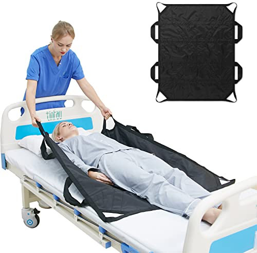 TINFAU Bettunterlage mit Griffen, waschbar, für Krankenhausbett, gerittene Patientenkleidung, wasserdichte Gleittücher für Patienten, bewegliche Unterlage zum Heben und Übertragen, Nylon, Grau