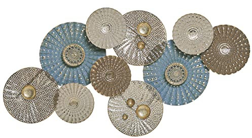 Beliani Moderne Wanddekoration Kreisform Metall 90 x 6 x 48 Blau/Beige Hassium