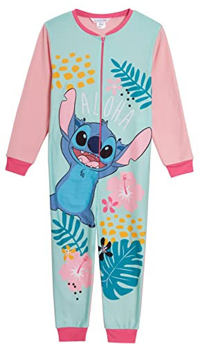 Disney Einteiler für Mädchen, Fleece-Schlafanzug, All-in-One, Kinder-Pyjama, mit Reißverschluss, Loungewear, Nachtwäsche, Rose, 7-8 Years