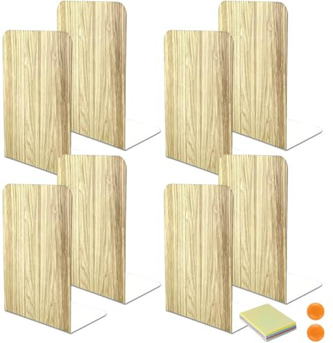 DIFIT Bookends, 4 Pairs Bookends Book Holder, Bookends Metal Bookends for Magazines/Books/CD, DVD Book Holder, Bookends for Office/Learning/Living Room (Wood Grain)