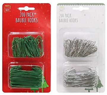 GLY 200 Bauble Hooks Christmas Tree Decoration Ornament Hangers Wires Hanging UK (GREEN)