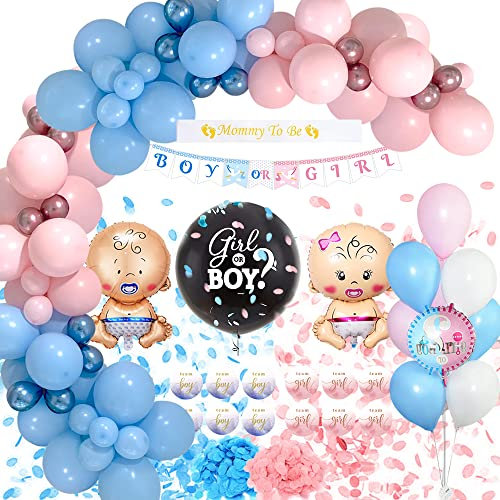 Gender Reveal Party Dekoration, Mädchen Oder Junge überraschung Deko, Babyparty Deko Girl Or Boy Geschlecht Offenbaren Ballon Mit Team Boy Team Girl Konfetti, Boy Or Girl Banner Deko für Baby Shower