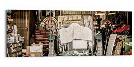 Wandbilder Dekoration Wohnzimmer Historisch Auto Garage Mehrteilige Bilder auf Leinwand 150x50cm Leinwandbild Schlafzimmer Set 3 teilige Wand Kunstdruck Art Groß XXL Wanddeko Bild Canvas CA150x50-4562