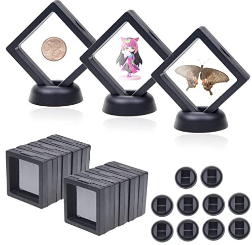 3D Display Box,Münzdisplay Box 10 PCS 3D Floating Display Ständer mit Basis aus Schaumstoff Schwimmende Vitrine Aufhängungsvitrine für Münzen Schmuck Coin Halsketten Medaillen Medaillons Schwarz