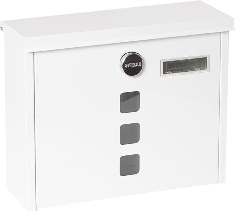 ARREGUI Chance E7101 Briefkasten aus Verzinktem Stahl, Größe M (DIN A4), Mit Schutzklappen für Einwurf und Schloss, Postkasten mit Sichtfenstern und Namensschild, Einfache Montage, Weiß
