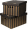 Cardboard Storage Boxes with Lid, Decorative Wardrobe, Closet, Home & Office Organiser with Handle, Flat-Packed, Stackable File Box, Gift for Adults & Kids, Set of 2, Large - Gold and Black Stripes