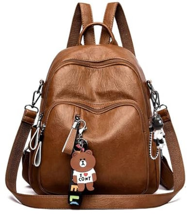 AINUOEY Damen Rucksack Taschen Frauen Elegant Tasche Stadtrucksack Rucksackhandtasche Vintage PU-Leder 76656 1-teilig set Braun