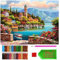 ARTULIO Diamond Painting Set - Mittelmeerstadt mit Bergblick - 30x40 cm – 5D Diamant Painting Bilder, Diamond Painting Erwachsene