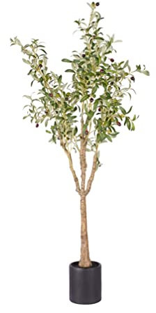 HOTRA Künstlicher Olivenbaum im Topf Künstliche Olivenzweigblätter und Früchte Große Gefälschte Olivenpflanzen für Home Office Wohnzimmer Bodendekoration (Color : 4 Pcs, Size : 180cm)