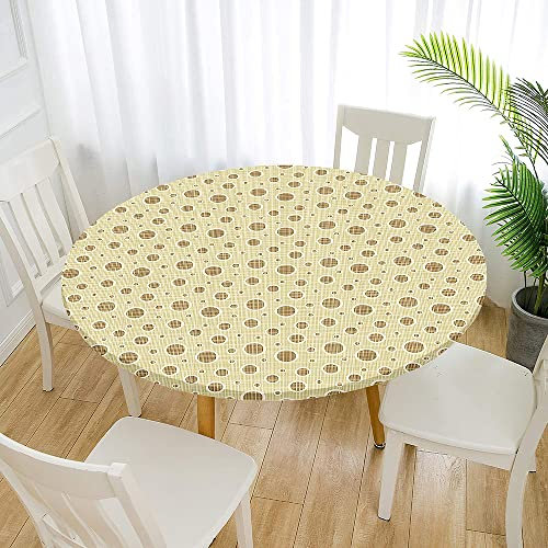 Morbuy Rund Tischdecke Elastisch, Polkapunkt Rund Tischdecken Wasserdicht Lotuseffekt Abwaschbar Abwischbar Tischtuch für Garten Outdoor Küchentisch (Für Tisch 50-60 cm,Beige)