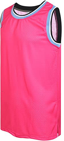 Dehaner Basketball-Trikot für Herren, Mesh-Training, Übung, Sport, Team-Uniformen, Fans-Outfits, Jersey mit schwarzem Ausschnitt, Hot Pink, L
