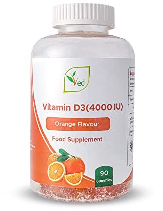 Vitamin D3 Gummies Adult 4000IU, Without Sugar Coated, 3 Months Supply, Natural Orange Flavour, 90 Chewable Gummies - Vegetarian Friendly,High Strength Vitamin D3 Supplement, GMO & Gluten Free