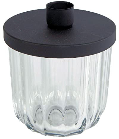 Spetebo Metall Kerzenhalter mit Deko Glas - groß / 11 x 9,5 cm - Schwarzer Kerzenständer für Stabkerzen - Tafelkerzen Halter mit Deckel Tisch Kerzen Leuchter (groß)