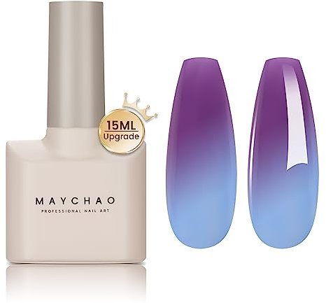 MAYCHAO Color Changing Gel Nail Polish Purple to Sky Blue Temperature Change Gel Polish Soak Off Nail Lamp Nail Art Manicure Salon DIY at Home
