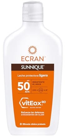 Ecran Sunnique - Leche Protectora Solar FPS 50, Protección UVB + UVA e IR-A, Refuerza las Defensas, Protege la Piel, Hidratación 24 h, Fórmula con VitEox 80, para Toda la Familia - 370 ml