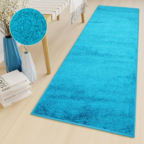 TAPISO Delhi Teppich Läufer Hochflor Shaggy Einfarbig Weich Flauschig Türkis Design Modern Wohnzimmer Schlafzimmer Flur 80 x 200 cm
