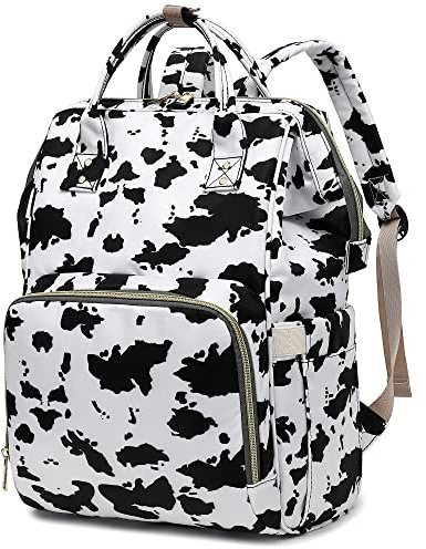 Yusudan Laptop-Rucksack für Damen und Herren, 39,6 cm (15,6 Zoll), Kuhmuster, Schulrucksack, Büchertasche für Arbeit, Schule, Reisen, Business