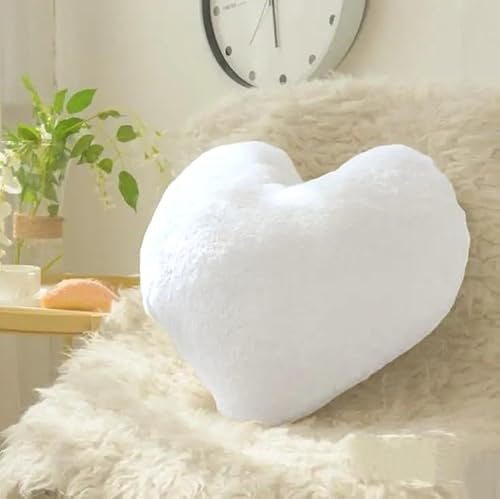 HomeRelax&Style Herzkissen & Dekokissen 45x45 cm aus weichem Flanell mit Reißverschluss in Farbe Weiß / Creme