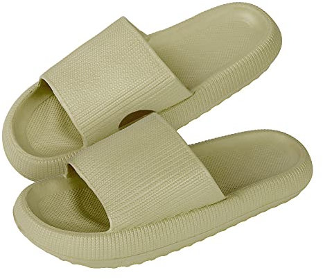 Jodimitty Badeschuhe Damen Cozyslides Hausschuhe rutschfeste Badeschuhe Sommer Strand Pool Sliders, Eva Super Weich Massage Kissen Schlappen Dicke Unterseite Hausschuhe (Grün, 35/36 EU)