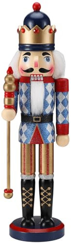 Wikay Nussknacker Soldat 38 cm Nussknacker Figur in Holz Traditionelle Weihnachtsnussknacker Figuren Klassisch Nussknacker Holzfigur Soldat Tischschmuck für Weihnachtsfest Heimdekoratio (Blau)