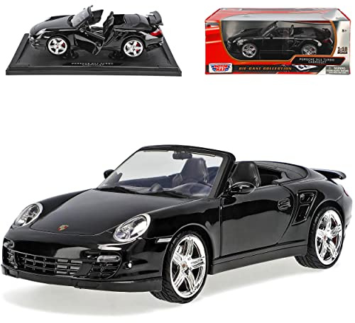 Motormax Porsche 911 997 Turbo Cabrio Schwarz 2004-2012 1/18 Modell Auto mit individiuellem Wunschkennzeichen