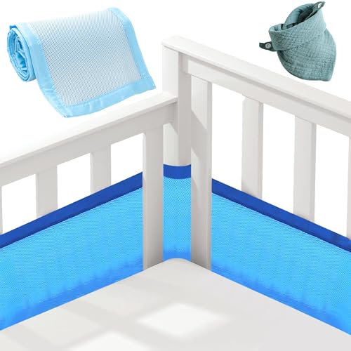 Nestchen für Babybett, atmungsaktiv, Schutz für Laufgitter und Gitterbett, Sicherheit für Kinder, Jungen und Mädchen, 2-teilig (340 x 30 cm + 160 x 30 cm) + Babylätzchen aus Baumwolle