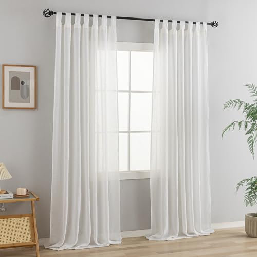 VOILYBIRD Vorhang Schlaufenschal Gardine 2er Set für Wohnzimmer Leinen-mischgewebe (Weiß, H245x B140 cm)