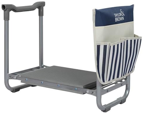 Taylor & Brown Foldable Garden Kneeler Seat Heavy Duty [Upgraded Widened Thick Kneeling Pad] Durable Garden Stool with Large Tool Pouch/Bag - Portable Bench Gardening Gifts for Parents (Grey)