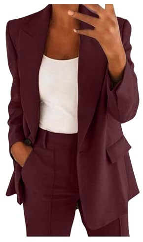 EMATOP Hosenanzug Damen Elegant Business Anzug Set 2-teilig Slim fit Blazer Hose Outfit Casual Sportlich Freizeitanzug Mode Revers Longblazer Lang Hosen Tracksuit Baumwolle Einfarbig Streetwear