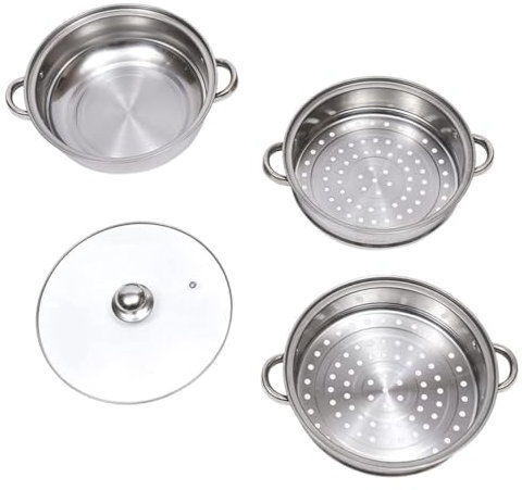 Cabilock Vaporera De Acero Inoxidable 28cm 3 Niveles Olla Vaporera Multifuncional Tapa