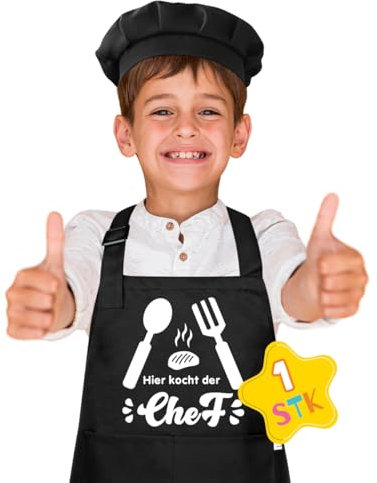 NOCHME Schürze für Kinder mit Tasche, verstellbarem Schnallenkragen, Kinder-Schürzenset für Kleinkinder Mädchen Jungen Teenager im Alter von 3, 2, 4, 10, 12, 15 Jahren (CHEF)
