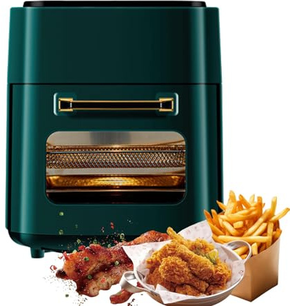 Friteuse sans Huile 15L, Avec Fenêtre Visible Air Fryer 1400W Panneau tactile LED Friteuse à Air Chaud, 6 Fonctions, Contrôle du thermostat réglable (Vert)