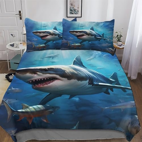 PAZZK Hai Bettwäsche Premium Atmungsaktive Angenehme Bettbezüge, Mit Reißverschluss Bettdeckenbezug, 2teilig Bettbezug + Kissenbezug Single (135x200cm)