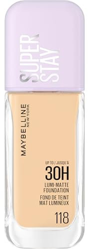 Maybelline New York Fondotinta a Lunga Tenuta, Per Tutti i Tipi di Pelle, Finish Matte Luminoso, Copertura Medio-Alta, Fino a 30H di Tenuta, Con Amminoacidi, Superstay Lumi-Matte, Tonalità: 118