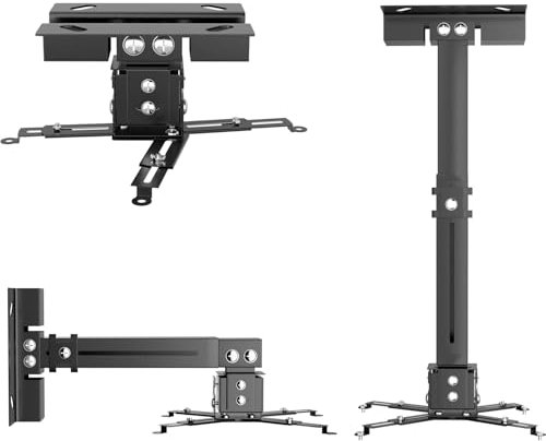 SCREENMAX Projector Ceiling Mount, Projector Wall Mount Adjustable Height and Extendable Arms, 3-in-1 Universal Projector Ceiling Holder, Projector Mount Quick Release for Epson, Optoma, Benq, Black